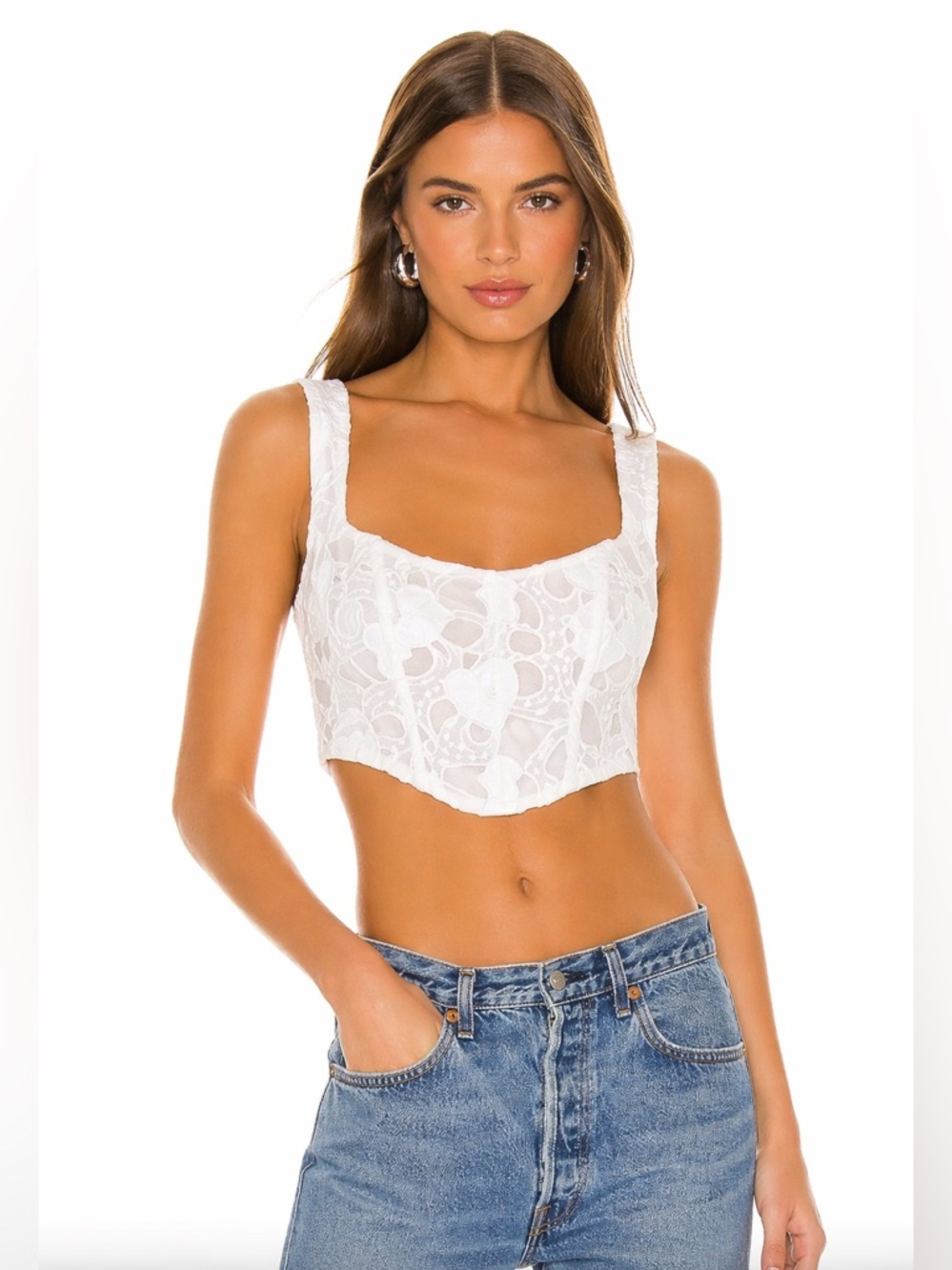 For Love & Lemons Kaede Lace Crop Top White Bustier Corset Tank NWT M